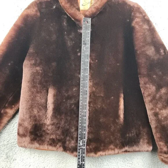 Vintage 60's Faux Fur Coat Women's Burgundy Red SM/Med Lined Mouton Beautiful - Picture 5 of 10